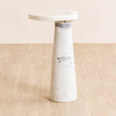Linn Side Table made from Banswara Marble with a smooth matte finish. Perfect marble top side table for bedrooms and modern spaces.